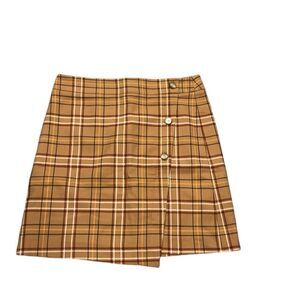Loft outlet brown plaid side button mini skirt size 2P NWT
